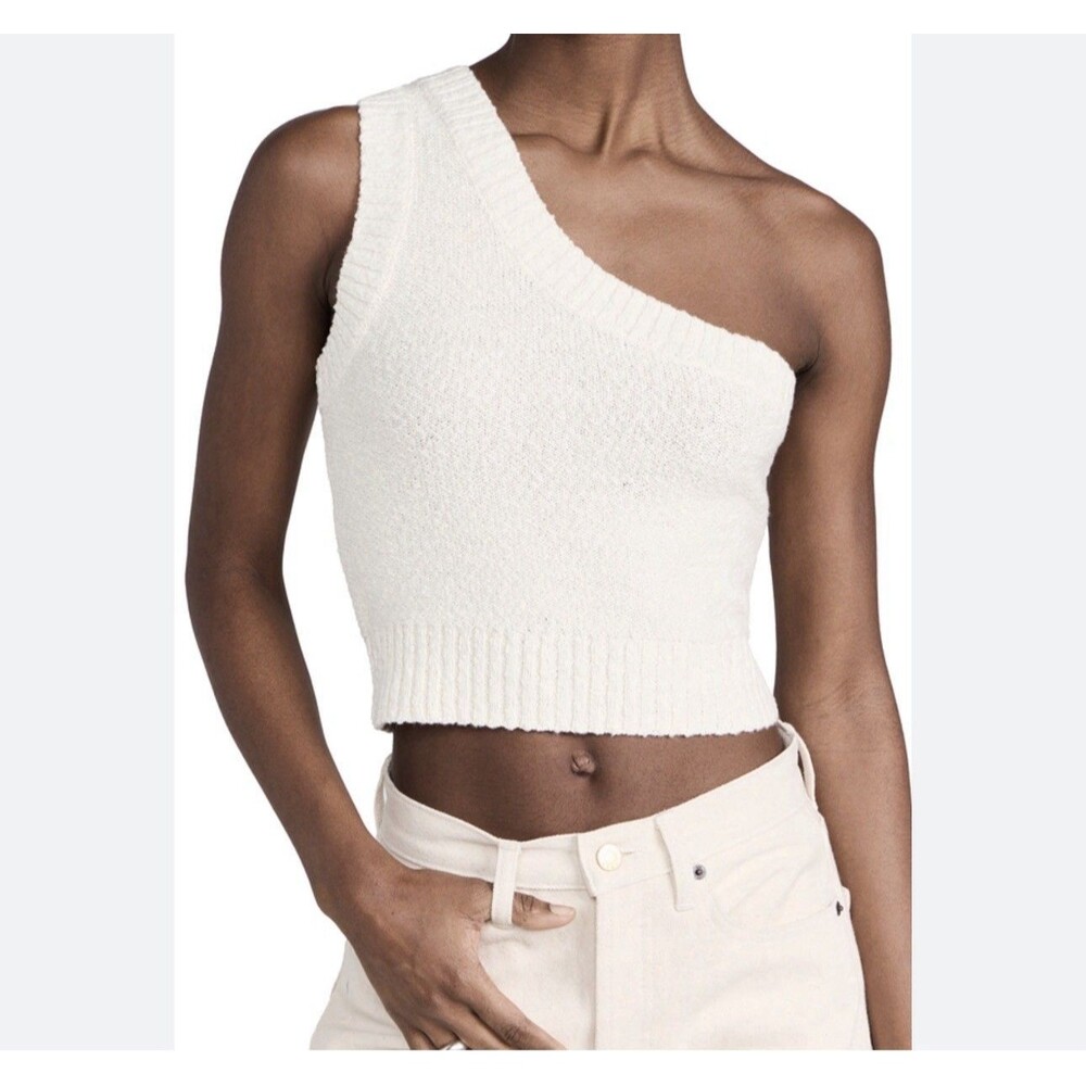 NWT Madewell Sweater Tank M Textural Knit One-shoulder Cropped Beige Sleeveless
